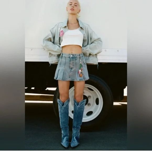 ZARA DENIM COWBOY BOOTS - Picture 3 of 11